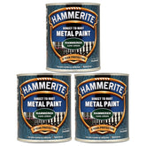 3X Hammerite Hammered Dark Green Paint 750ml Tin Paint